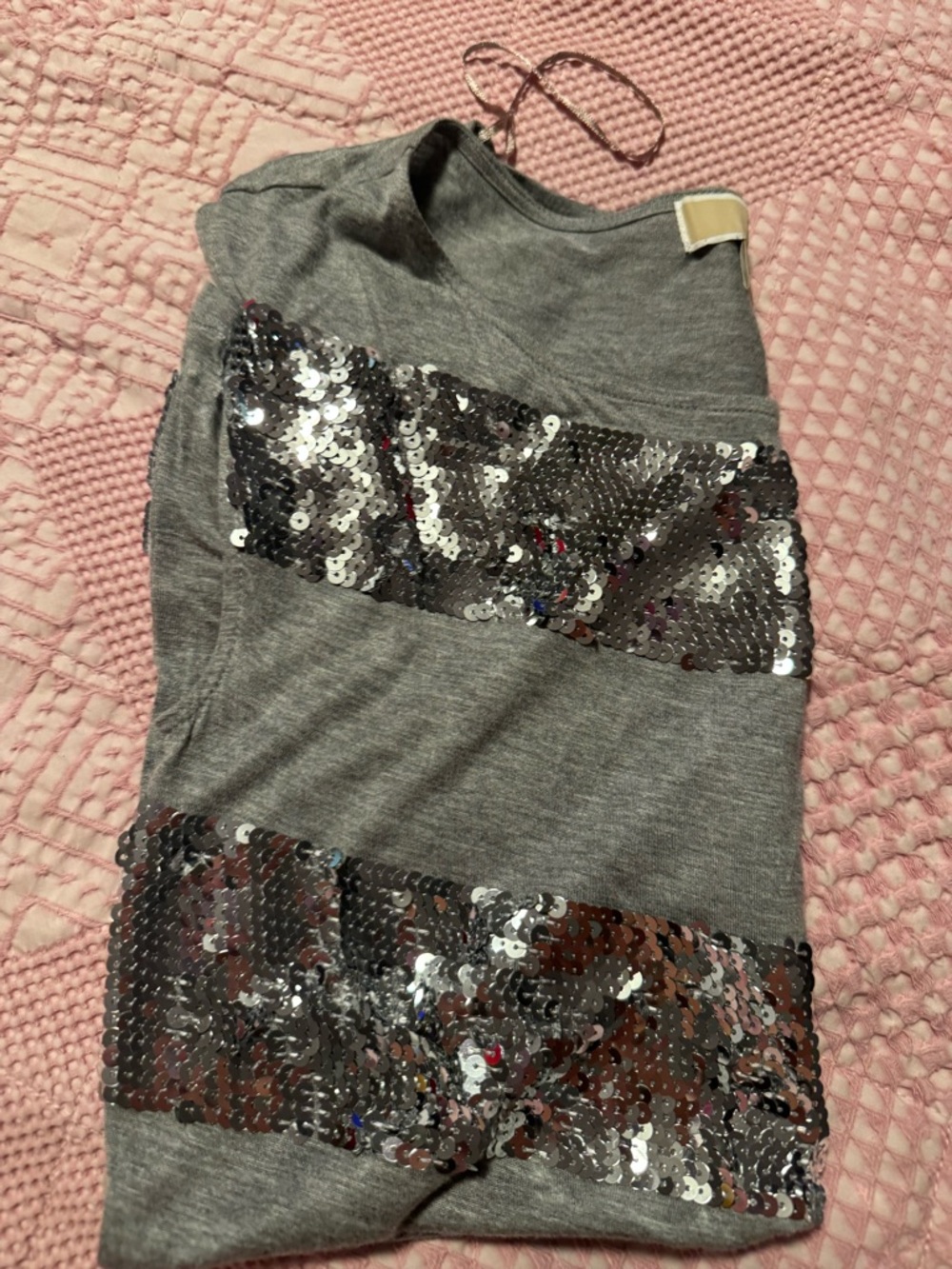 Michael Kors Gray Tank Top with Silver Sequin Stripes